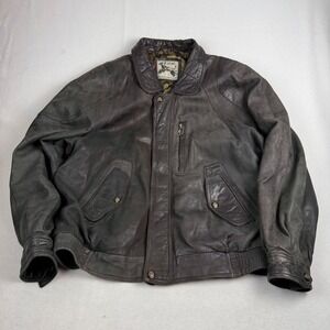 Vintage‎ Hound Leather Bomber Jacket Mens L Bird Print Lining
